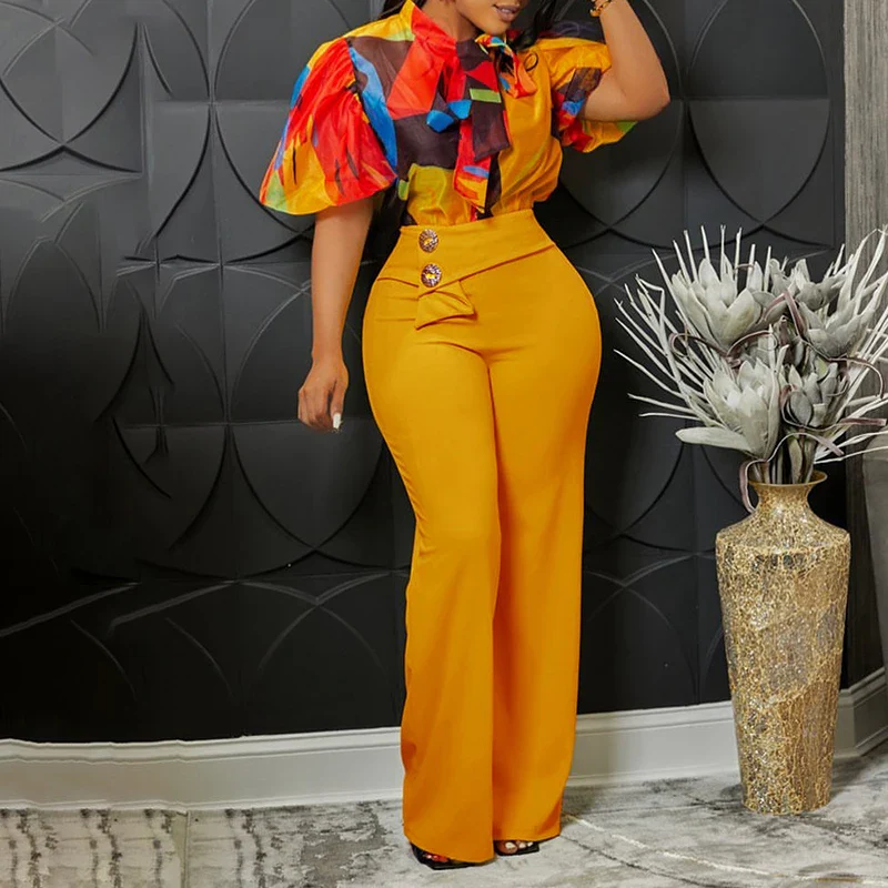Fashion Print Shirt Set Women 2 Piece Set African Clothes Dashiki Summer Short Sleeve Tops Pants Suit Ladies Elegant Party Suits - Image 3