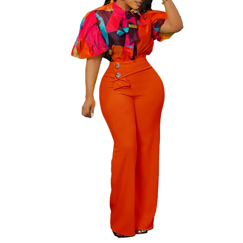 Fashion Print Shirt Set Women 2 Piece Set African Clothes Dashiki Summer Short Sleeve Tops Pants Suit Ladies Elegant Party Suits - Image 4
