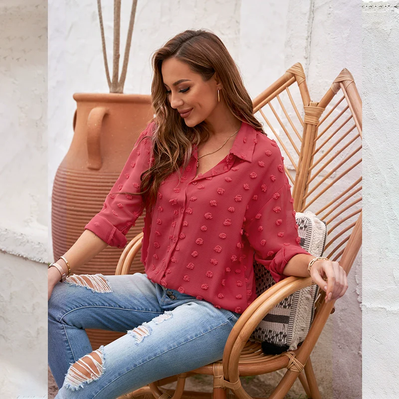 Fashion Pure Color Long Sleeve Thin Shirt Female 2024 Spring New Arrival Fashion Polo Collar Top Loose-Fitting Versatile Blouse Female - Image 12
