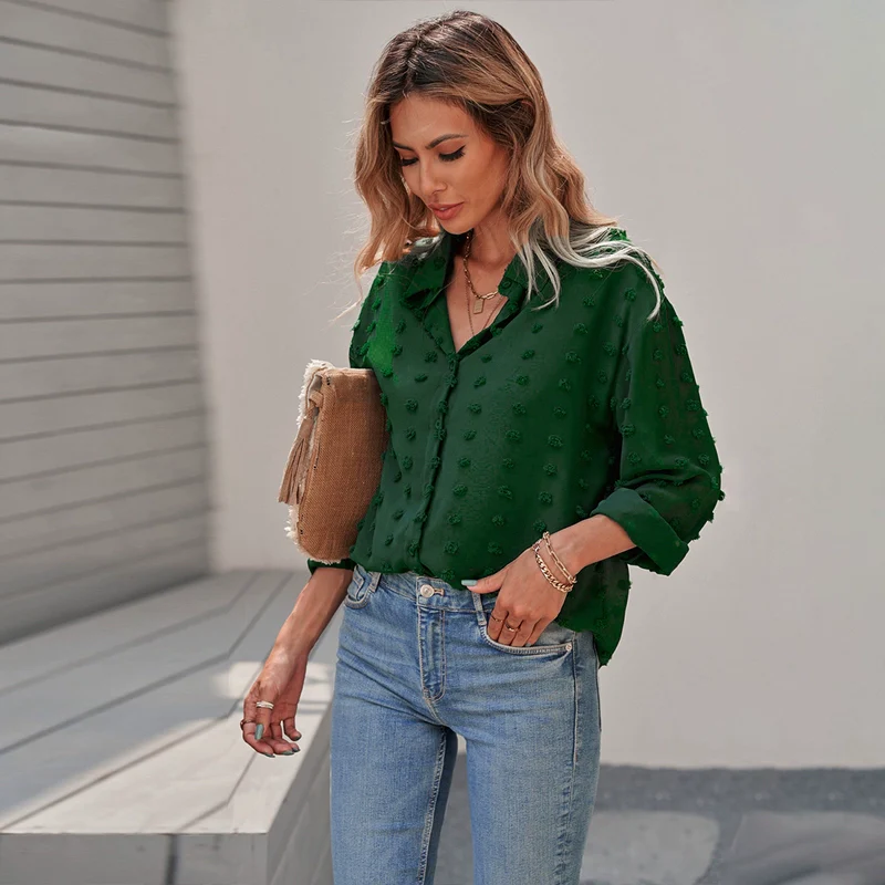 Fashion Pure Color Long Sleeve Thin Shirt Female 2024 Spring New Arrival Fashion Polo Collar Top Loose-Fitting Versatile Blouse Female - Image 16