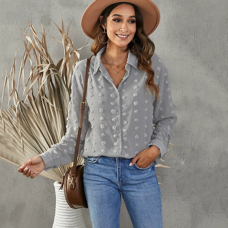 Fashion Pure Color Long Sleeve Thin Shirt Female 2024 Spring New Arrival Fashion Polo Collar Top Loose-Fitting Versatile Blouse Female - Image 24
