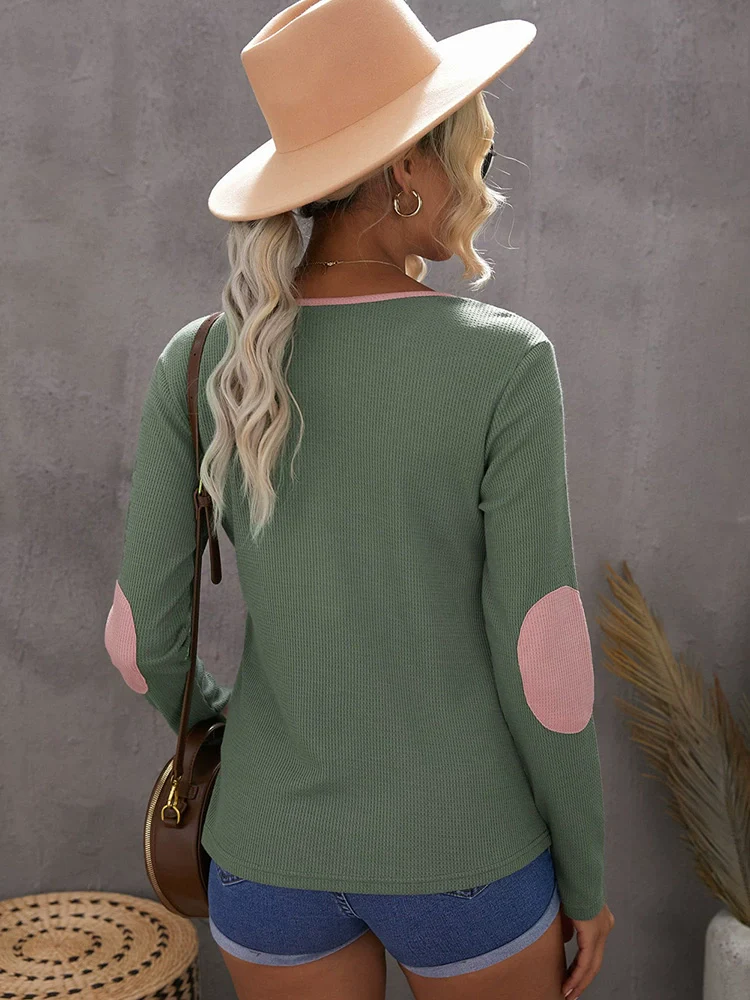 Fashion Pure Color Silm Spring and Autumn All-Match Long Sleeves Pullover - Image 2
