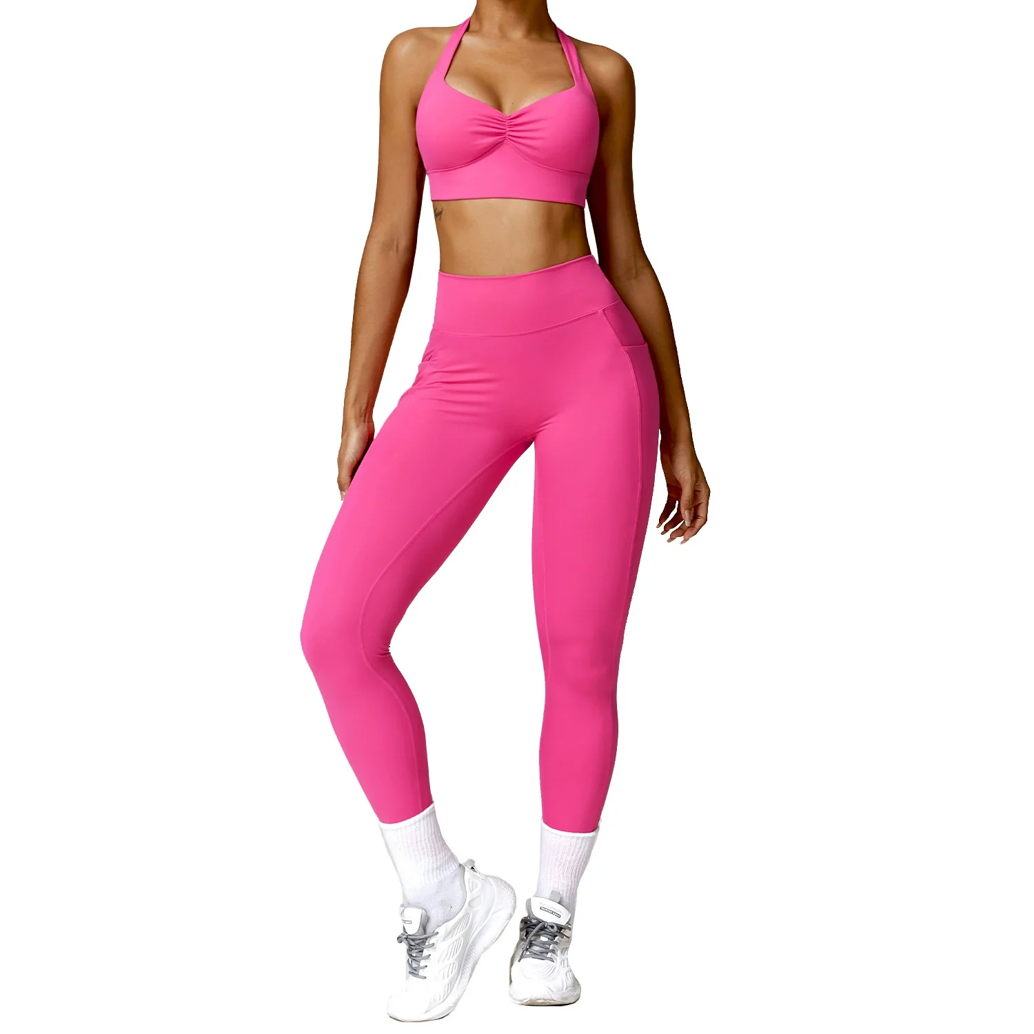 Fashion Push up Tight Halterneck Back Yoga Suit Brushed Quick-Drying Workout Clothes Running Sports Suit Female Two Pieces - Image 5