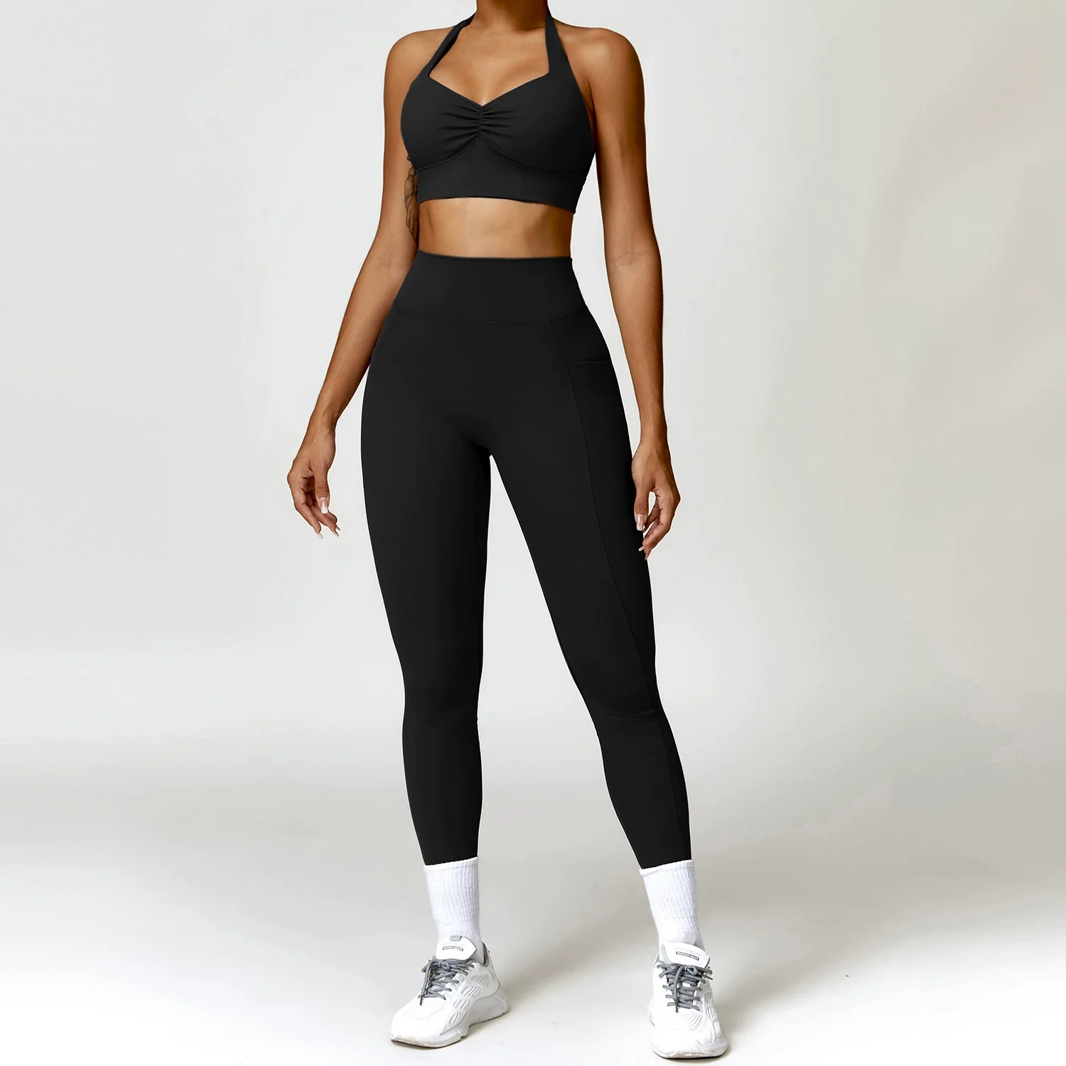 Fashion Push up Tight Halterneck Back Yoga Suit Brushed Quick-Drying Workout Clothes Running Sports Suit Female Two Pieces - Image 6