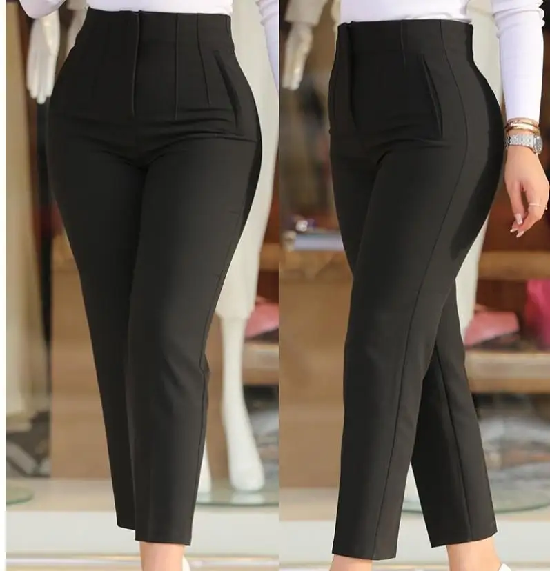 Fashion Solid Slim Trousers Elegant Office Lady High Waist Pocket Nine Point Pants 2024 Autumn New Casual Women Clothing - Image 10