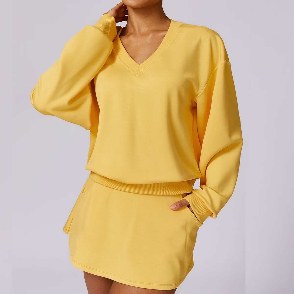 Fashion Spring Knitting Long Sleeve Sweatshirt Tops Outdoor Keep Warm Pullover All-Matching Loose-Fitting Casual Pullover V Neck - Image 3