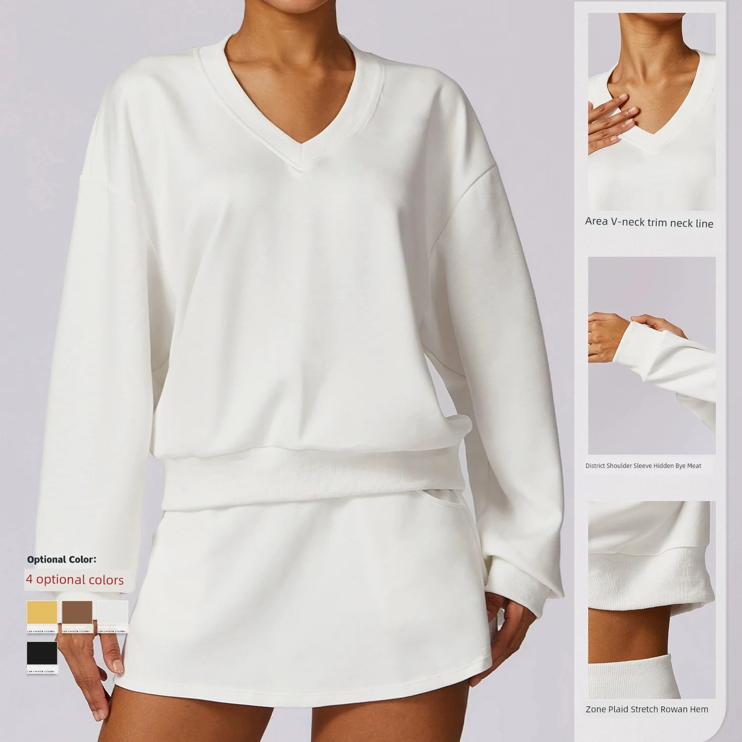 Fashion Spring Knitting Long Sleeve Sweatshirt Tops Outdoor Keep Warm Pullover All-Matching Loose-Fitting Casual Pullover V Neck - Image 4