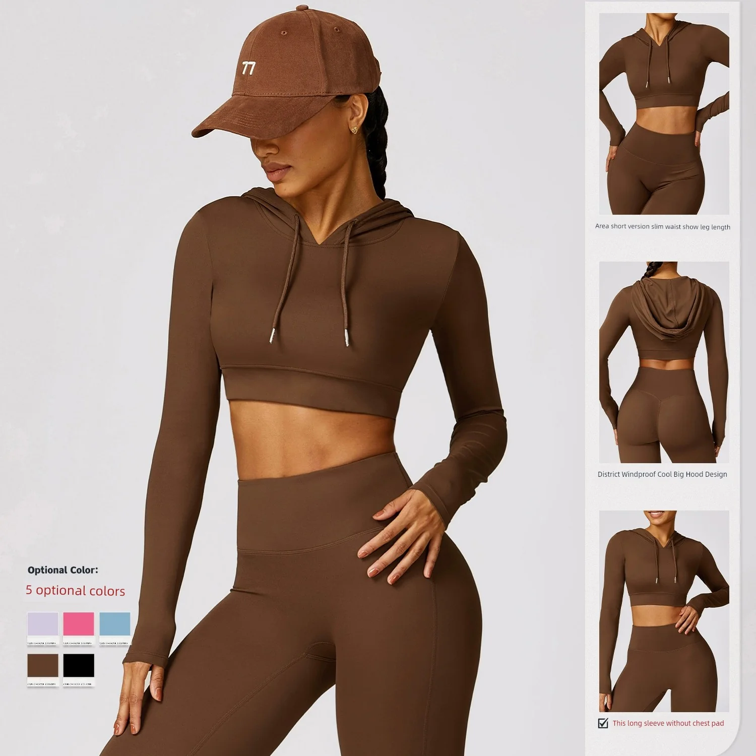 Fashion Spring Quick-Drying Long Sleeve Yoga Wear Training Outdoor Running Exercise T-shirt Hooded Workout Clothes Top without Chest Pad - Image 4