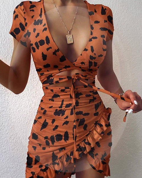 Fashion V-neck Ruffle Party Mini Dress Ladies Holiday Beach - Image 5