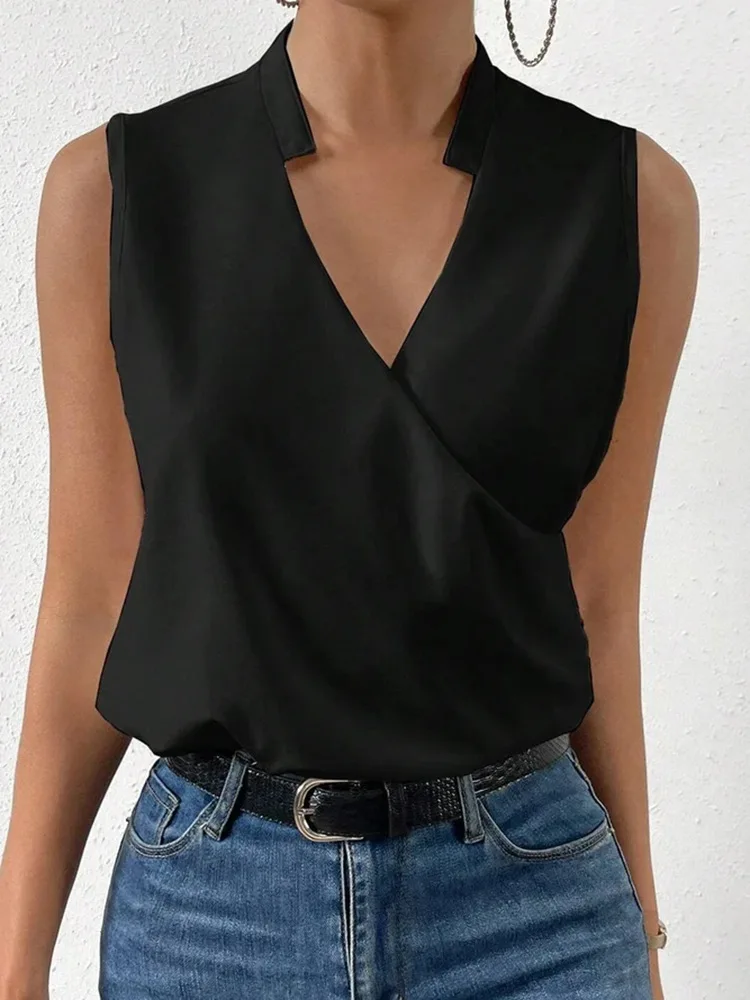 Fashion V-neck Sleeveless Print Women Tops And Blouses 2023 Summer Casual White Tank Top Femme Shirt Blouse - Image 3