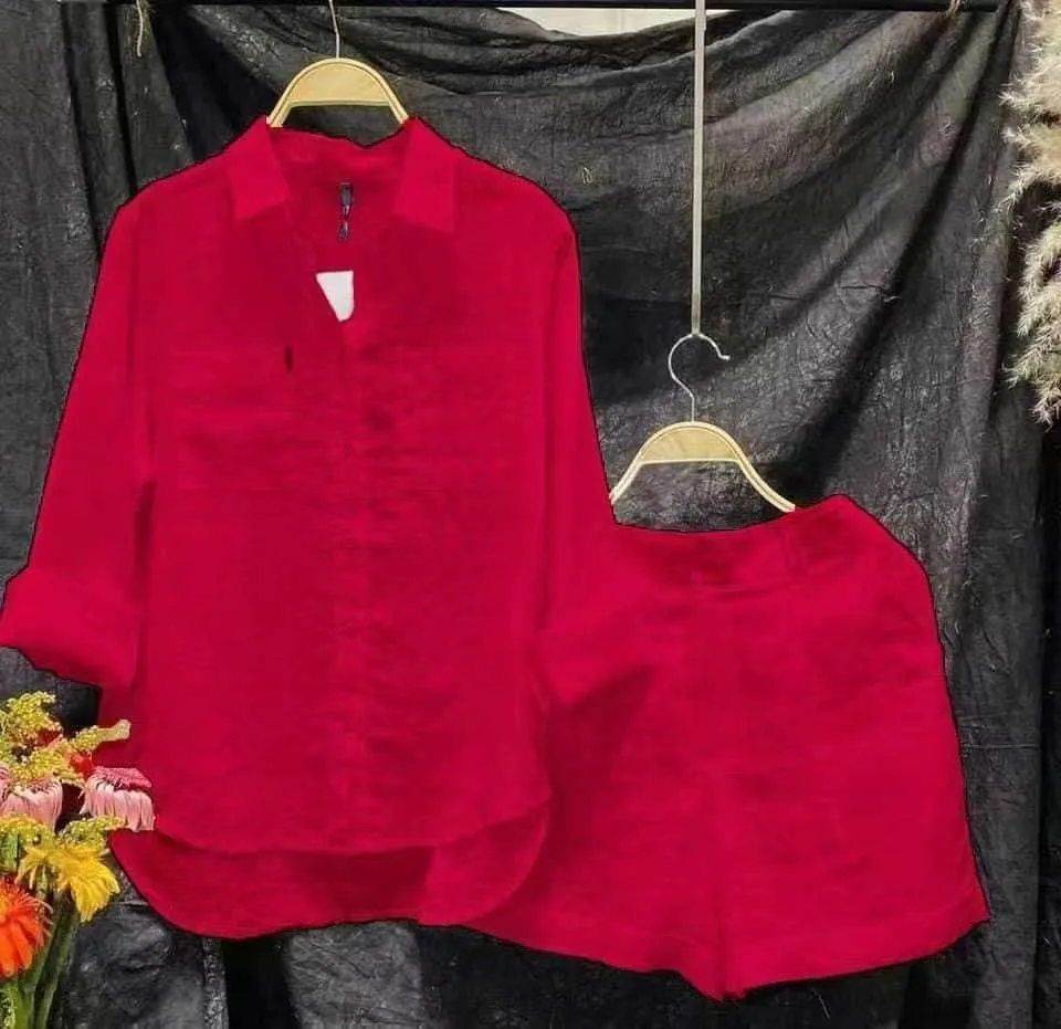 Fashion White Long Sleeve Shirt And Shorts Two Piece Sets Women 2023 Summer Cotton Linen Casual Home 2 Piece Set For Women - Image 4