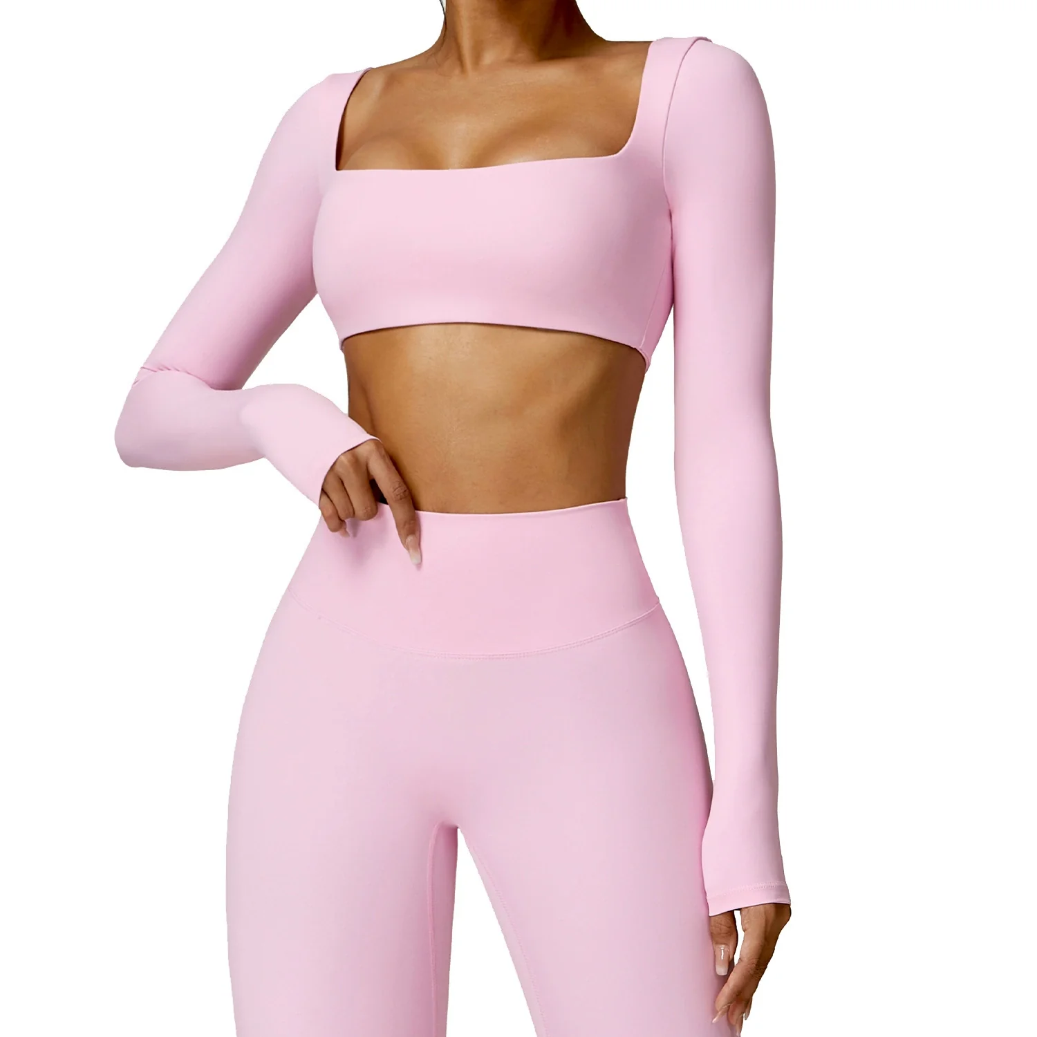 Fashion Winter Tight Outdoor Yoga Clothes Women's Running Fitness Clothes Brushed T-shirt Long Sleeve Sports Top with Chest Pad - Image 5