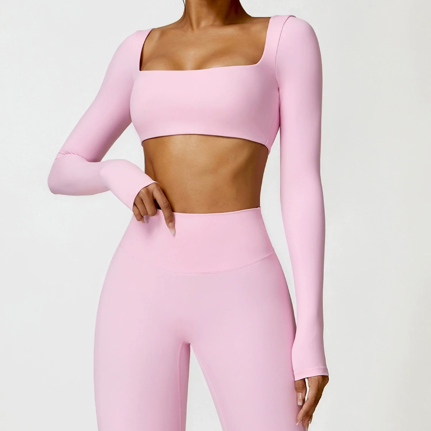 Fashion Winter Tight Outdoor Yoga Clothes Women's Running Fitness Clothes Brushed T-shirt Long Sleeve Sports Top with Chest Pad - Image 6