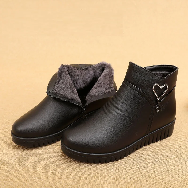 Fashion Winter Women Genuine Leather Casual Ankle Boots Female Thick Plush Warm Snow Boots Mother Waterproof Non-slip Booties - Image 2