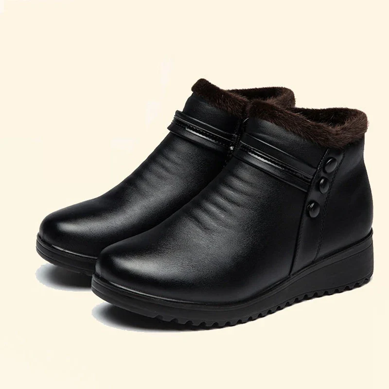 Fashion Winter Women Genuine Leather Casual Ankle Boots Female Thick Plush Warm Snow Boots Mother Waterproof Non-slip Booties - Image 3