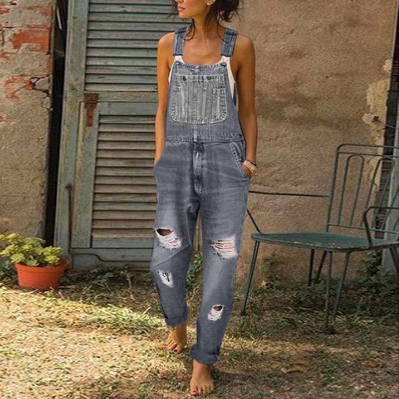 Fashion Women Denim Rompers for Streetwear Hollow Out Design Pockets Decor Sling Sleeveless Mid Waist Casual Loose Jumpsuits - Image 5