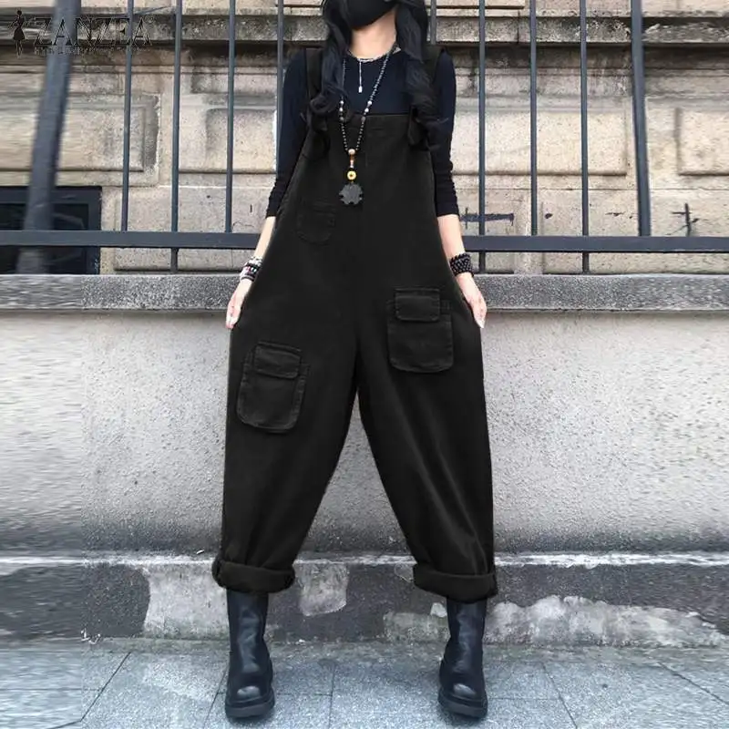 Fashion Women Jumpsuits Suspender Female Causal Loose Pocket Maxi Cargo Pants ZANZEA 2023 Spring Autumn Solid Rompers Overalls - Image 7