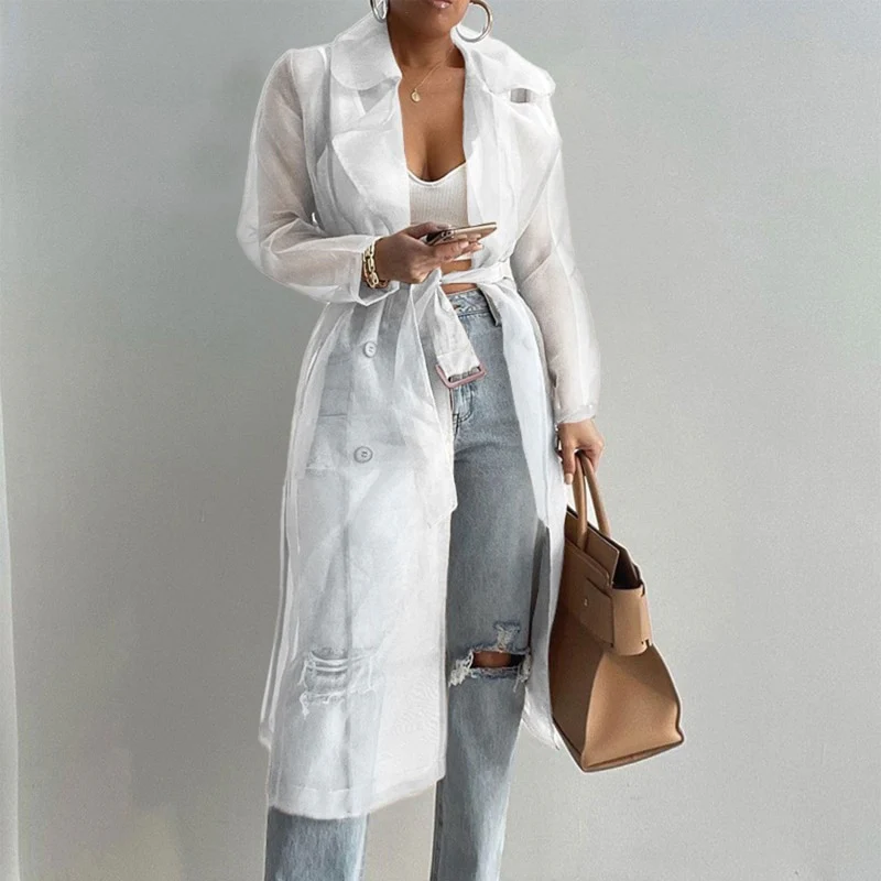 Fashion Women Mesh Jacket Puff Sleeve Sunscreen Shirt Lace Up Summer Thin Coat - Image 9