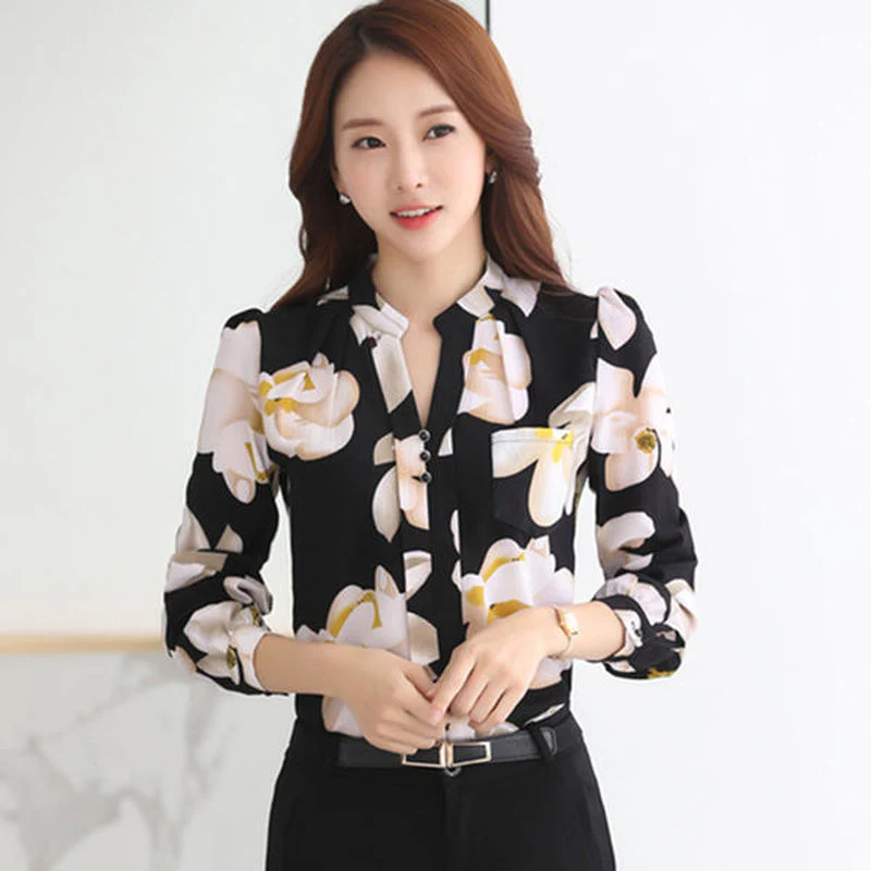 Fashion Women Tops Ladies Top V-Neck Slim Chiffon Blouse Women's Clothing 2023 Office Work Wear Women Shirt Plus Size Blusa 882G - Image 2
