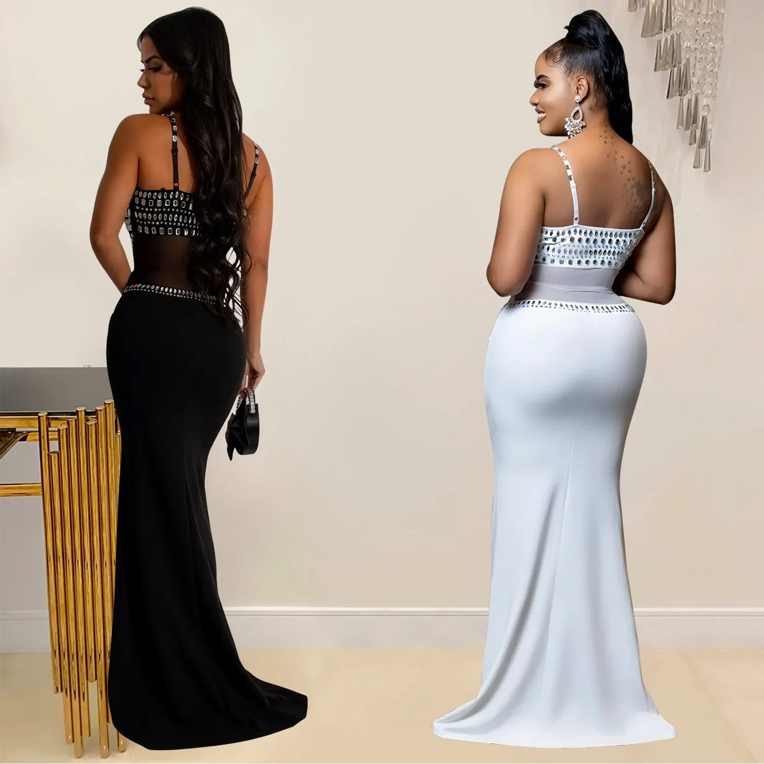 Fashion Women's Hot Diamond Mesh Dresses Summer New Sexy Transparent Lace Party Elegant Female Maxi Dress 2025 - Image 7