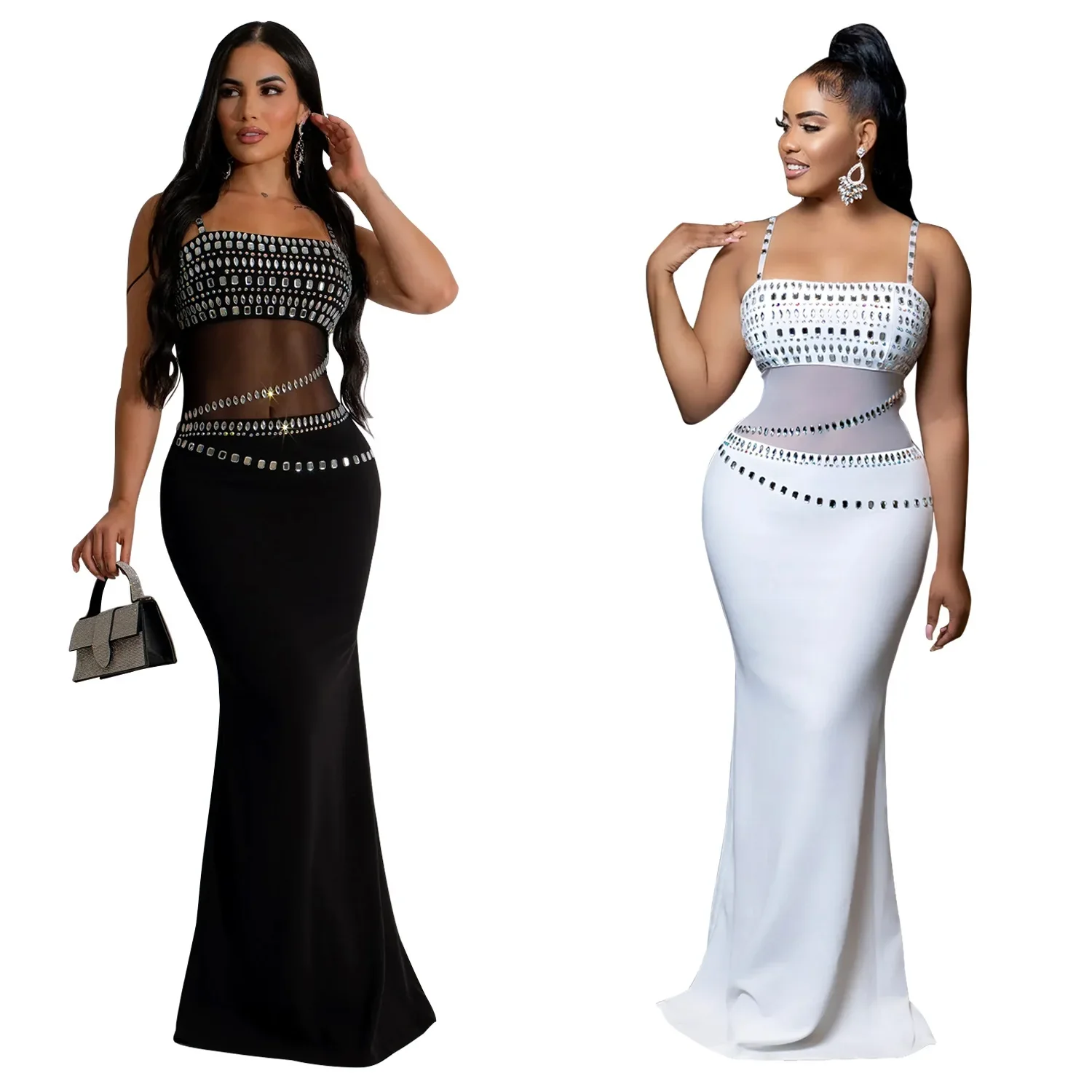 Fashion Women's Hot Diamond Mesh Dresses Summer New Sexy Transparent Lace Party Elegant Female Maxi Dress 2025 - Image 8