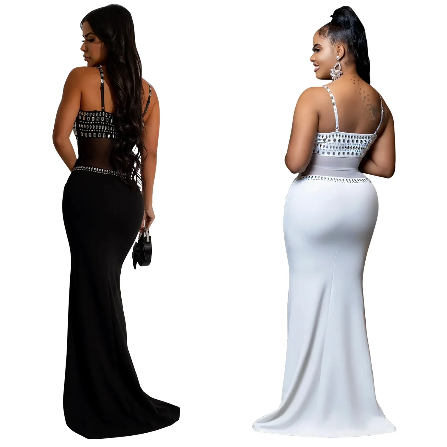 Fashion Women's Hot Diamond Mesh Dresses Summer New Sexy Transparent Lace Party Elegant Female Maxi Dress 2025 - Image 9