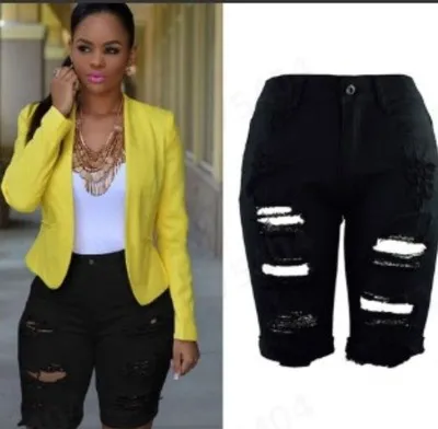 Fashionable high waisted pierced denim shorts for women - Image 7