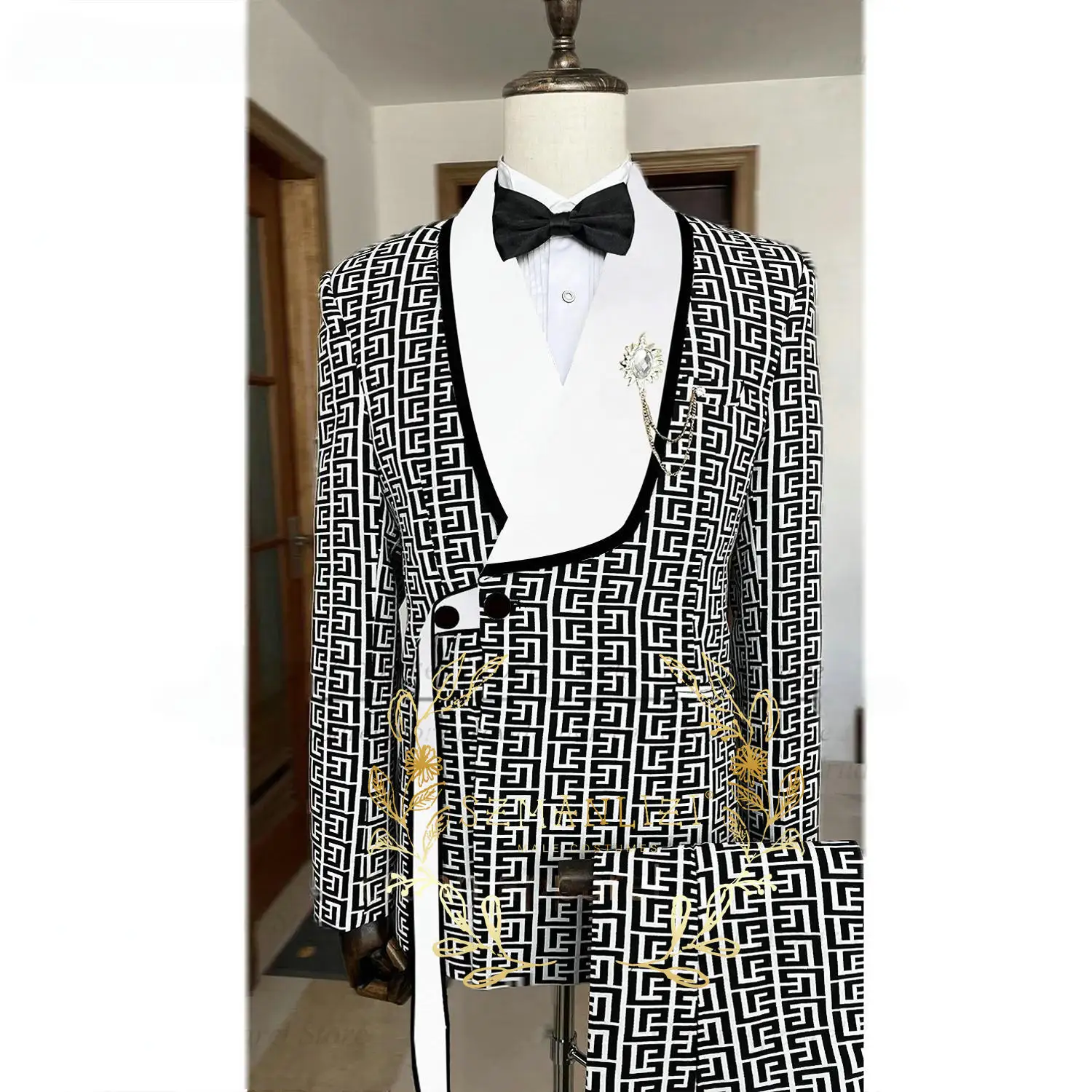 Fashionable Plaid Men's Suit 2 Piece Formal Party Suit for Male Wedding Groom Tuxedo Double Breasted Jacket Pants - Image 14
