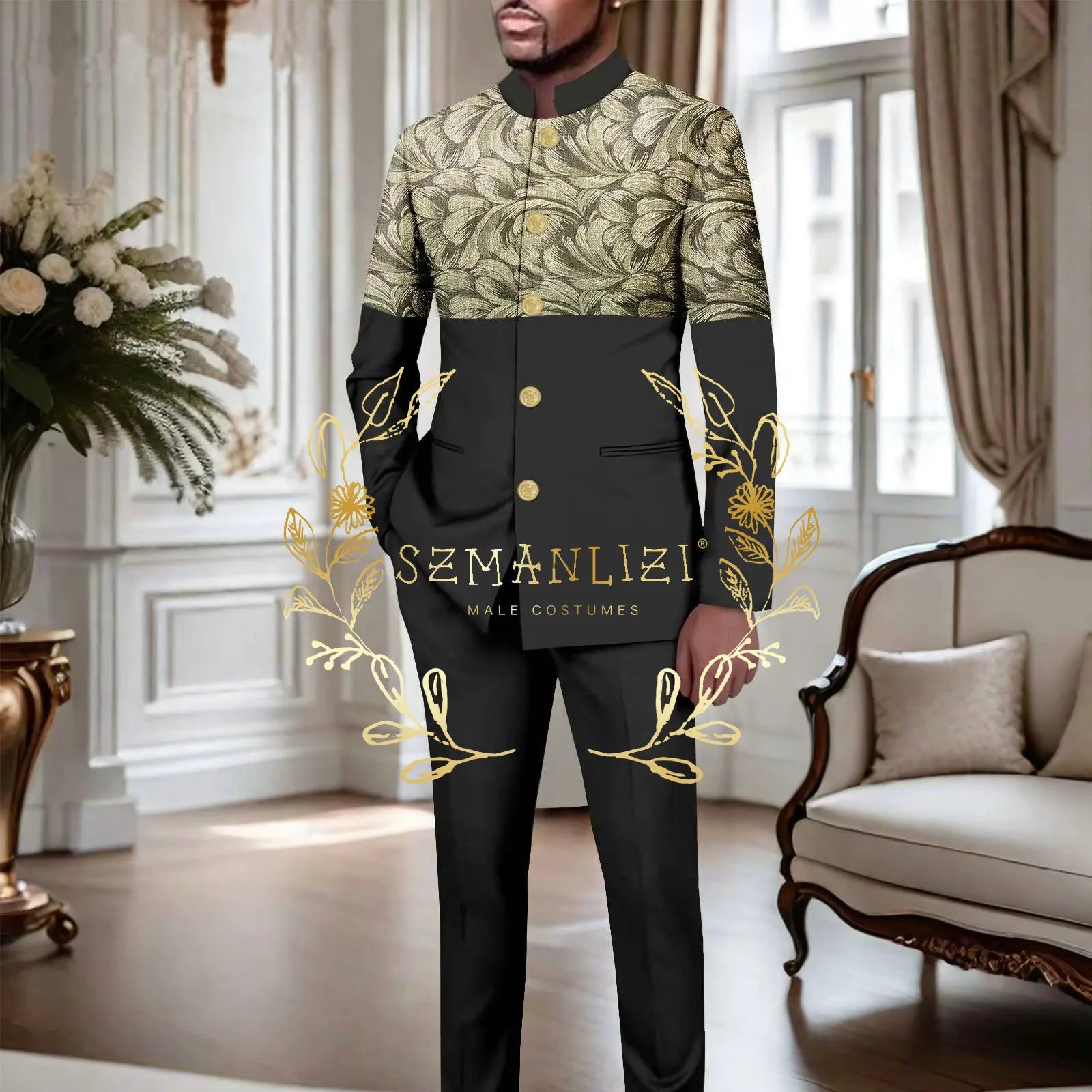 Fashionable Plaid Men's Suit 2 Piece Formal Party Suit for Male Wedding Groom Tuxedo Double Breasted Jacket Pants - Image 15