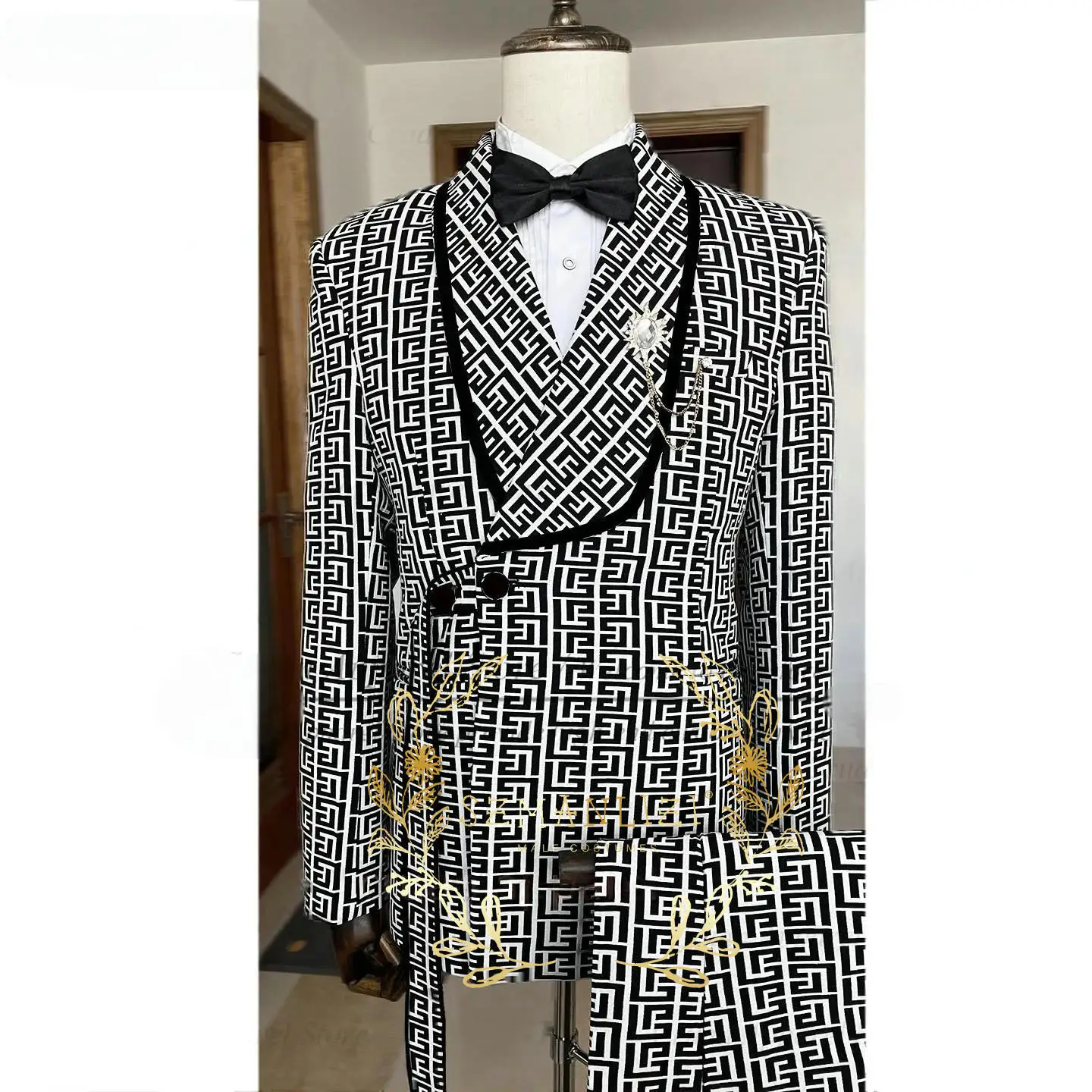 Fashionable Plaid Men's Suit 2 Piece Formal Party Suit for Male Wedding Groom Tuxedo Double Breasted Jacket Pants - Image 5