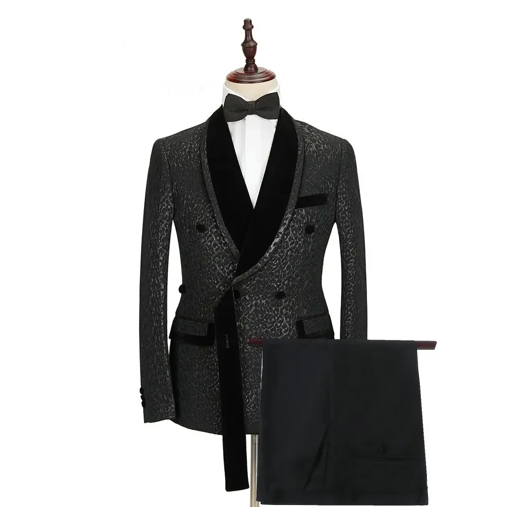Fashionable Plaid Men's Suit 2 Piece Formal Party Suit for Male Wedding Groom Tuxedo Double Breasted Jacket Pants - Image 8