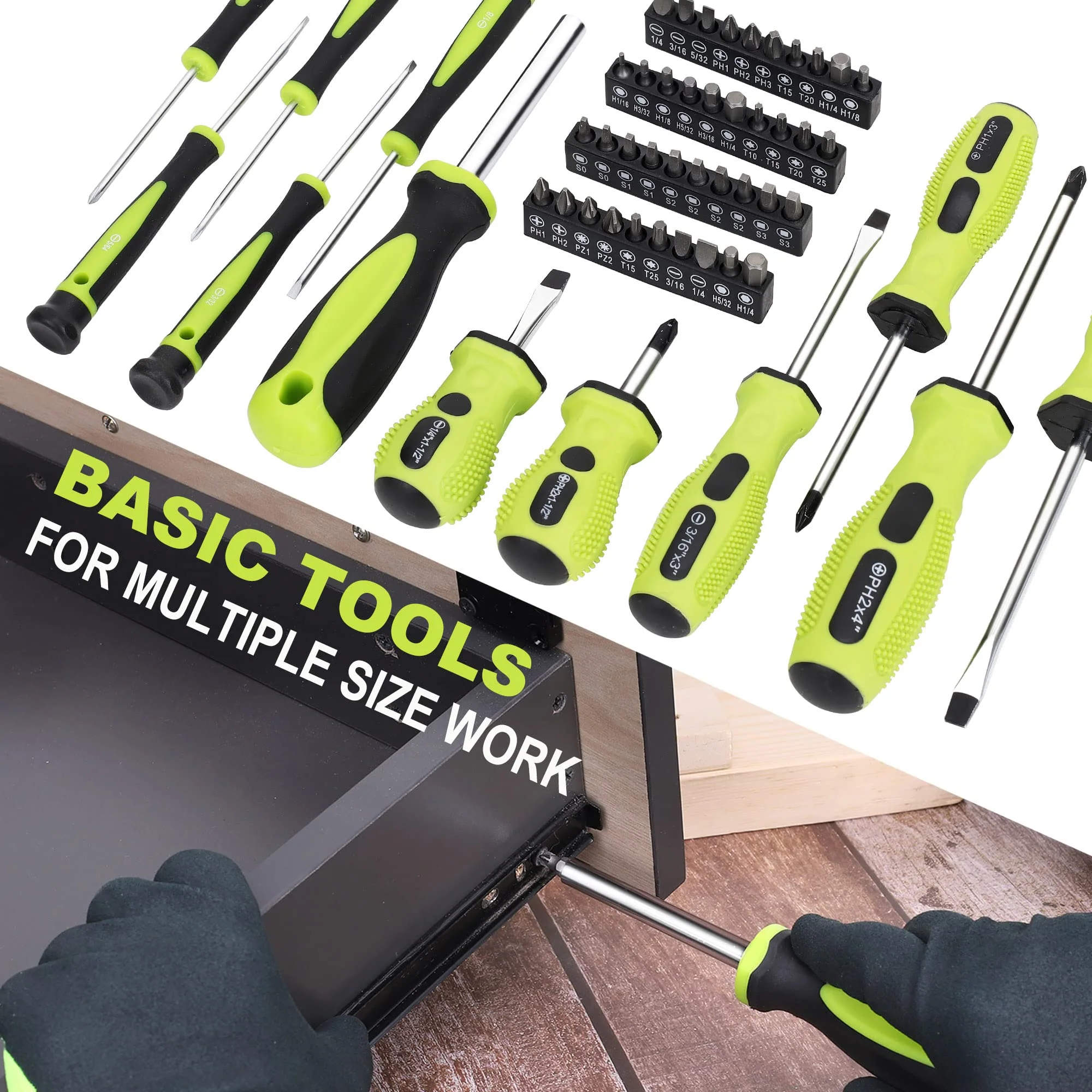 FASTPRO 220-Piece Home Tool Set, Household Repairing Tool Kit, with 12-Inch Wide Mouth Open Storage Tool Bag, Green - Image 4
