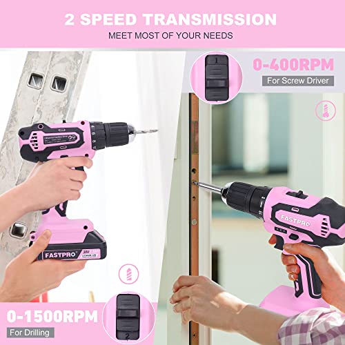FASTPRO 232-Piece 20V Pink Cordless Lithium-ion Drill Driver and Home Tool Set, Lady's Repairing Kit with 12-Inch Wide Mouth Open Storage Bag - Image 5