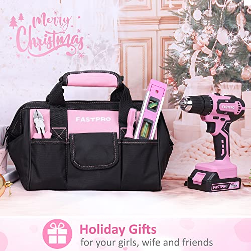 FASTPRO 232-Piece 20V Pink Cordless Lithium-ion Drill Driver and Home Tool Set, Lady's Repairing Kit with 12-Inch Wide Mouth Open Storage Bag - Image 9