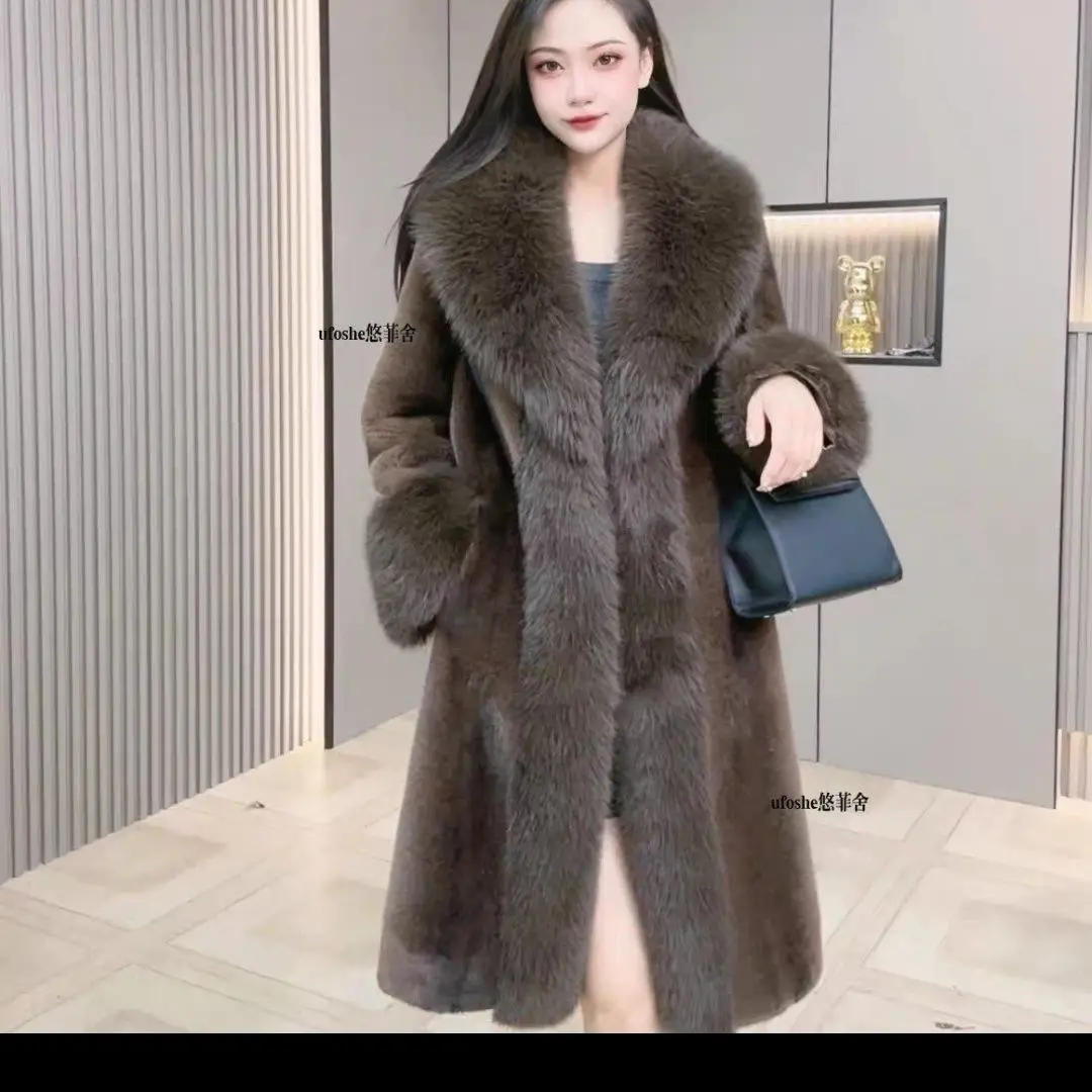 Faux Fur Coats Women Long Coat Thick Warm Turn Down Collar Open Stitch Spring Outerwear Jackets Elegant Splice Autumn Winter - Image 8