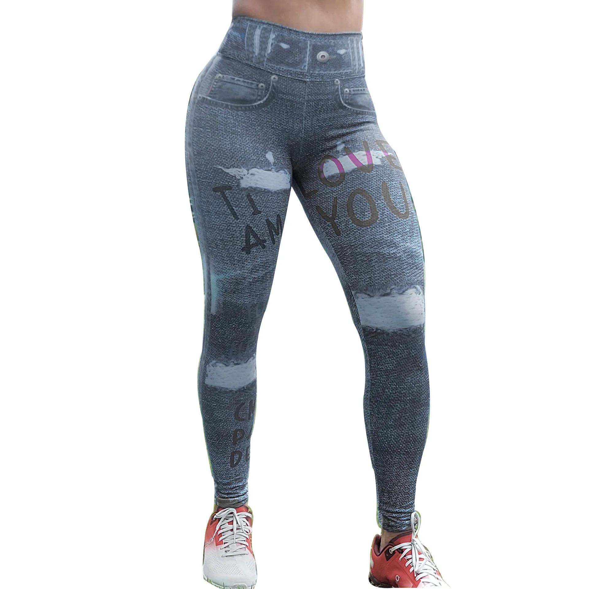 FCCEXIO Ripped Jeans 3D Print Women Pants Push Up Running Sports Leggings Slim Pants Female Casual Trousers Fitness Sexy Legging - Image 8