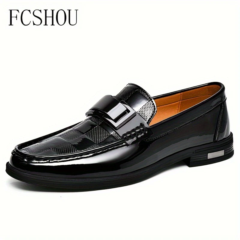 FCSHOU Plus Size Men's Solid Colour Upper Slip On Loafer Shoes, Comfy Non Slip Stitched Walking Shoes, Men's Footwear - Image 2