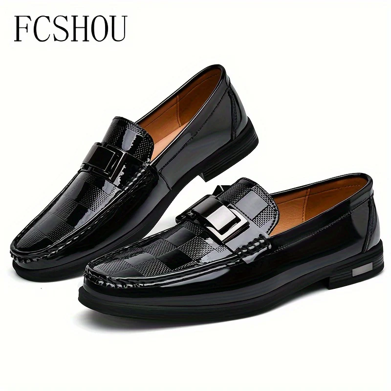 FCSHOU Plus Size Men's Solid Colour Upper Slip On Loafer Shoes, Comfy Non Slip Stitched Walking Shoes, Men's Footwear - Image 3
