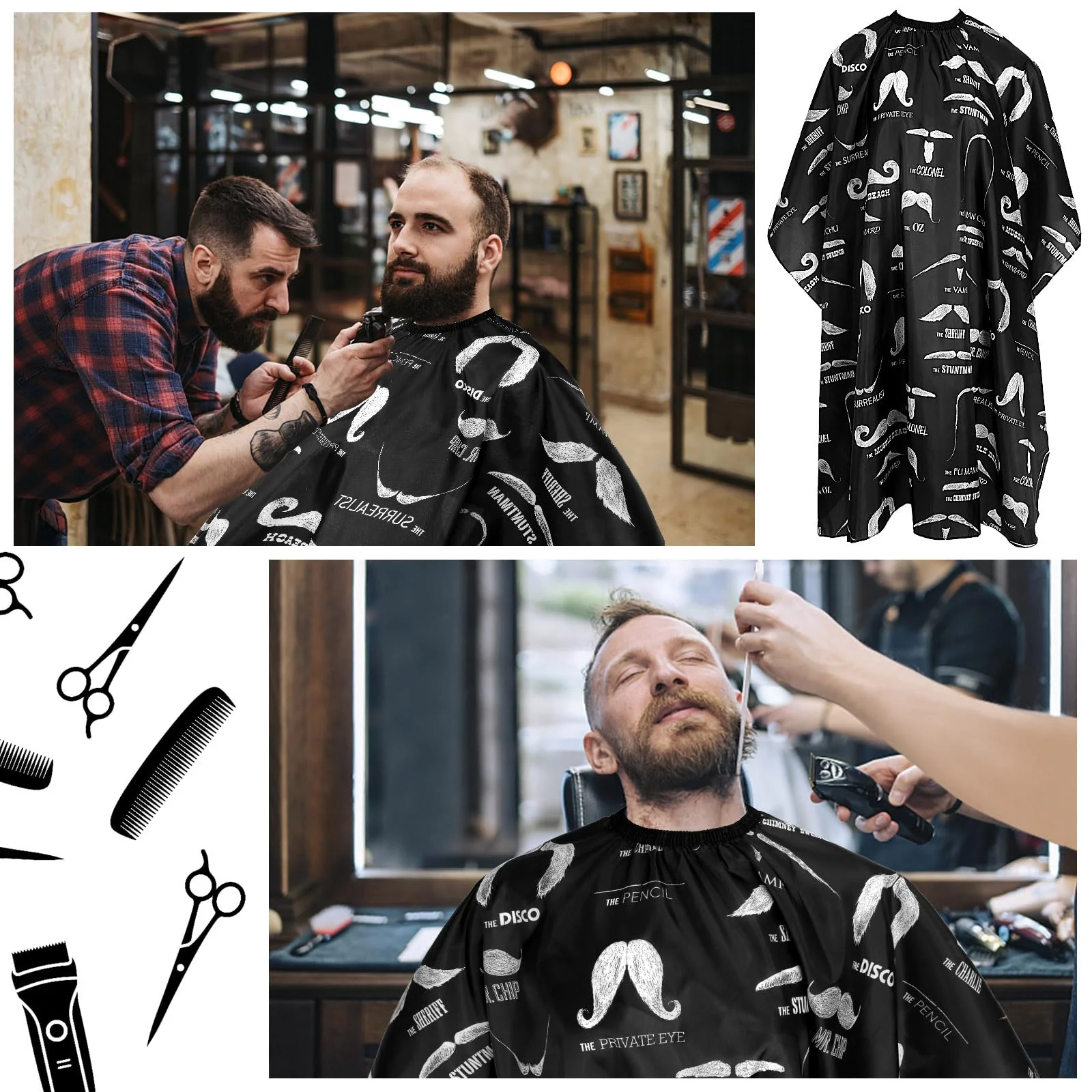 FEBSNOW Professional Hair Cutting Cape with Neck Duster Brush, Salon Barber Cape, Hair Cutting Accessories (Black) - Image 2