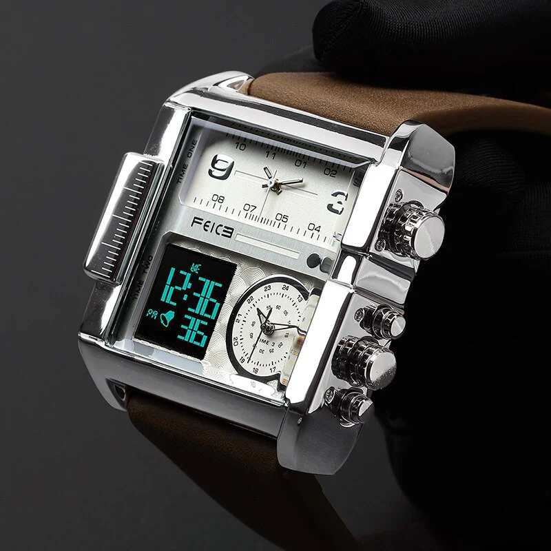 FEICE Men's Square Quartz Clock Watch Fashion Multifunctional Sport Clock Wristwatch for Men Equipped 3 Sub-dials FK030 - Image 3