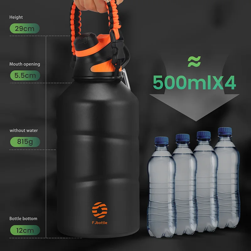 FEIJIAN Thermos Bottle 1.9L Large Capacity Stainless Steel Thermal Water Bottle Cold and Hot Vacuum Flask With rope Gym - Image 5