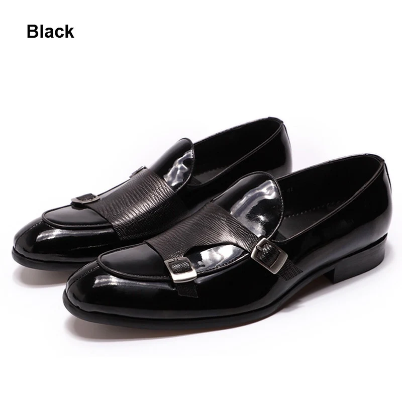 FELIX CHU Brand Patent Leather Mens Loafers Wedding Party Dress Shoes Black Green Monk Strap Casual Fashion Men Slip-On Shoes - Image 3