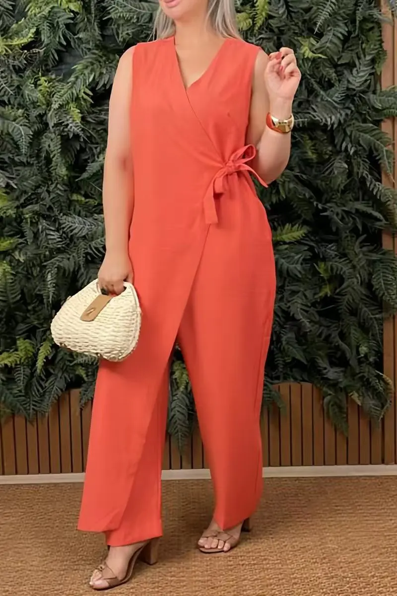 Female Casual Jumpsuit V-Neck Sleeveless Lace-up Jumpsuits For Women Fashion Office Holiday Womens Clothing Jumpsuits Summer New - Image 10
