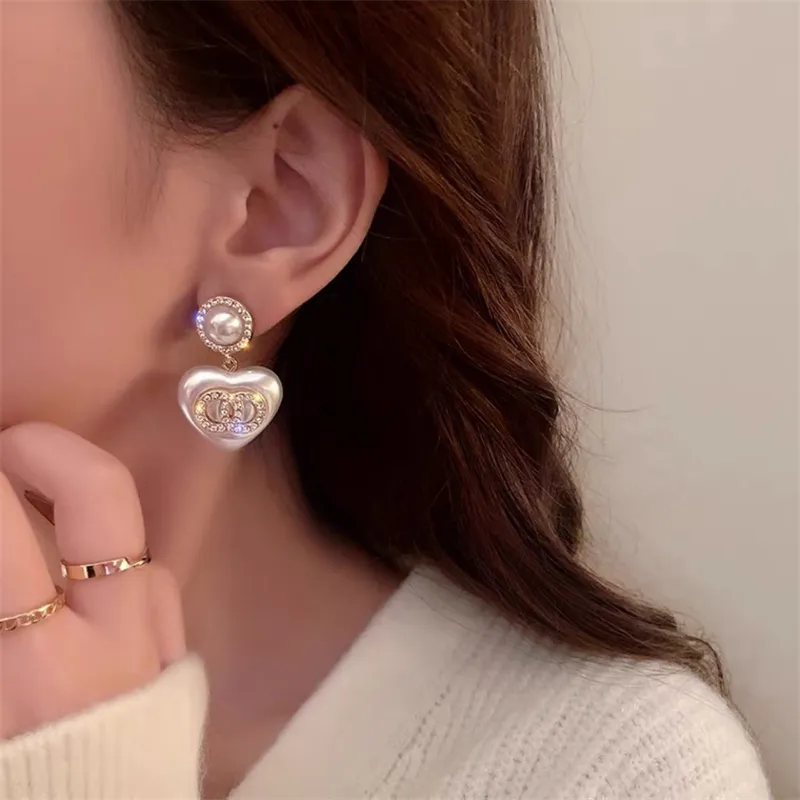 Female Small Fragrance Rhinestones Luxury Pearl Love Necklace Earrings Sweater Chain Clavicle Chain Choker Women Ear Studs - Image 5
