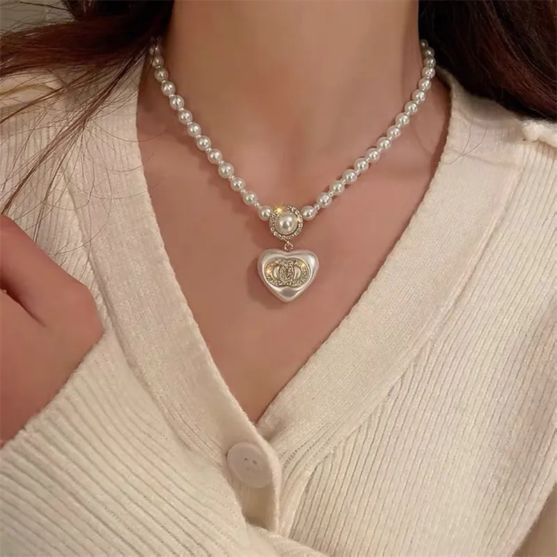 Female Small Fragrance Rhinestones Luxury Pearl Love Necklace Earrings Sweater Chain Clavicle Chain Choker Women Ear Studs - Image 7
