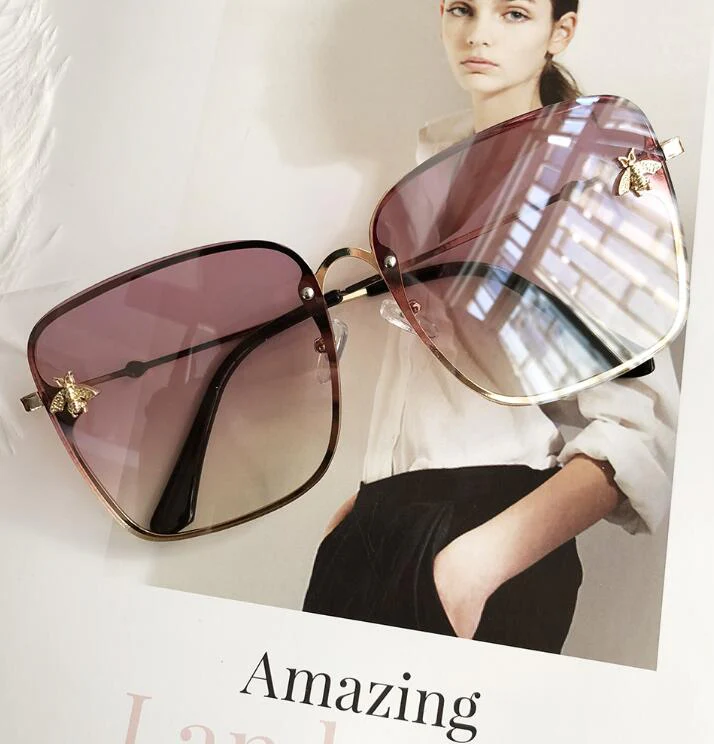 FENCHI Bee Sunglasses For Women Zonnebril Dames Female Oversized Eyeglasses Square Eyewear Lunette Soleil Femme Oculos Feminino - Image 5