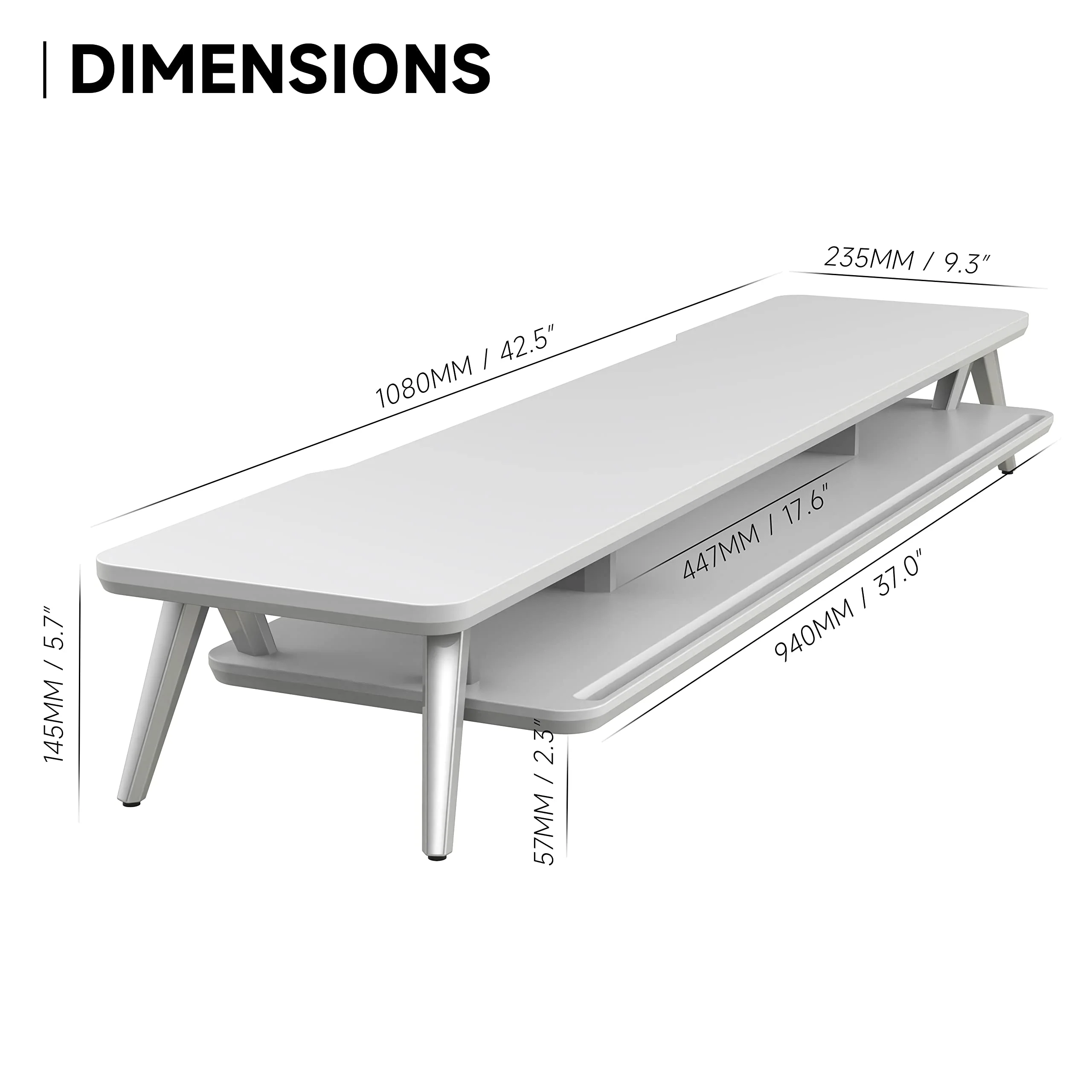 Fenge Dual Monitor Stand, Monitor Stands Riser for 2 monitors, 42.5 Inch Wood Desk Shelf with Storage Organizer and Cable Management for Office Desk Accessories - Image 5