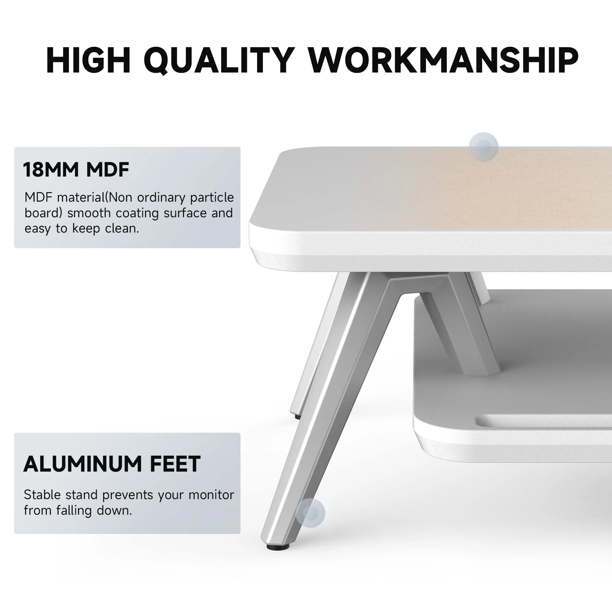 Fenge Dual Monitor Stand, Monitor Stands Riser for 2 monitors, 42.5 Inch Wood Desk Shelf with Storage Organizer and Cable Management for Office Desk Accessories - Image 6