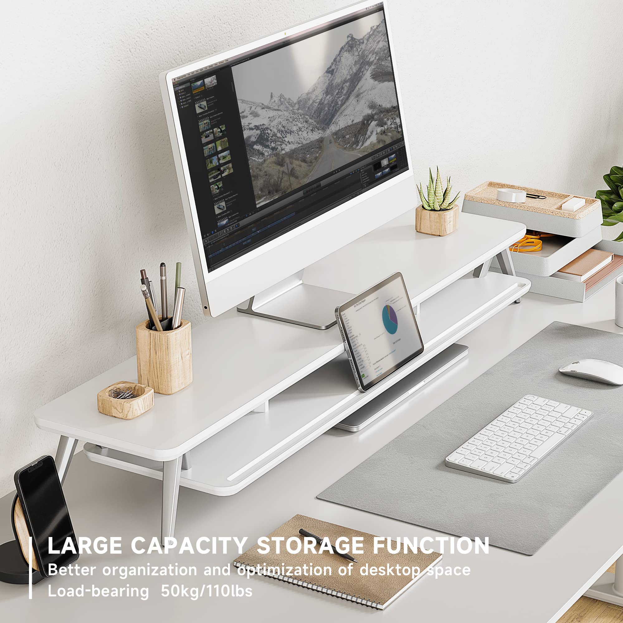Fenge Dual Monitor Stand, Monitor Stands Riser for 2 monitors, 42.5 Inch Wood Desk Shelf with Storage Organizer and Cable Management for Office Desk Accessories - Image 7