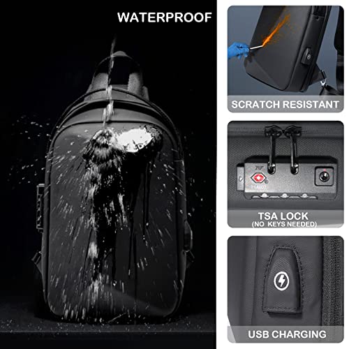 FENRUIEN Anti-Theft Crossbody Sling Backpack Bag for Men&Women Hard Shell with USB, Shoulder Pack Lock Waterproof 10.2 inch Single Strap for Travel Hiking Daily - Image 4